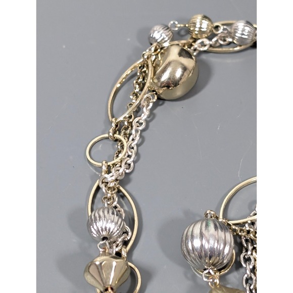 Chicos Two Tone Multi Chain Long Necklace Hammered Oval Link Boho Coastal Chic - Picture 6 of 10